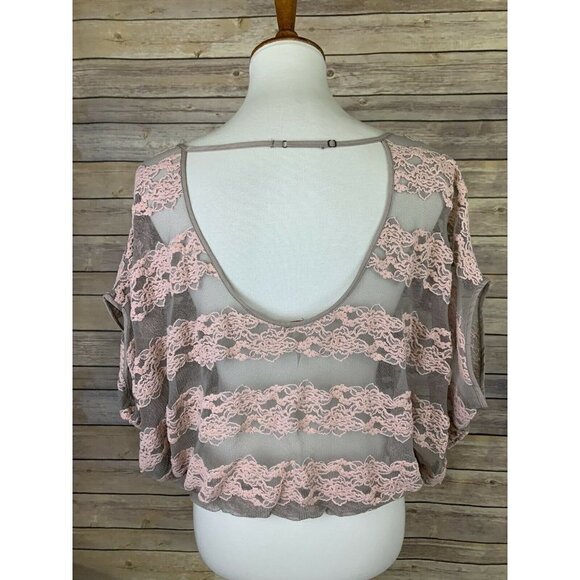 Free People XS Sheer Lace Top Balloon Style Gray - Picture 5 of 10